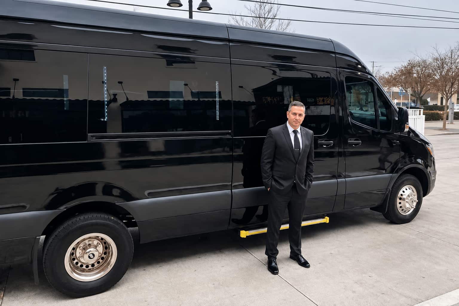 Black Mercedes Sprinter chauffeur service vehicle in Sacramento California